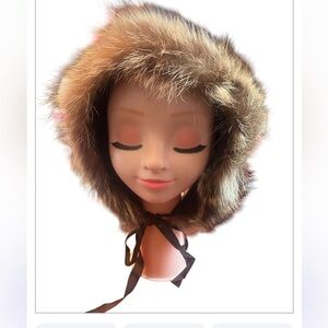 Vtg Marshal Field & Company Hat Bars Genuine Fox Fur string closure